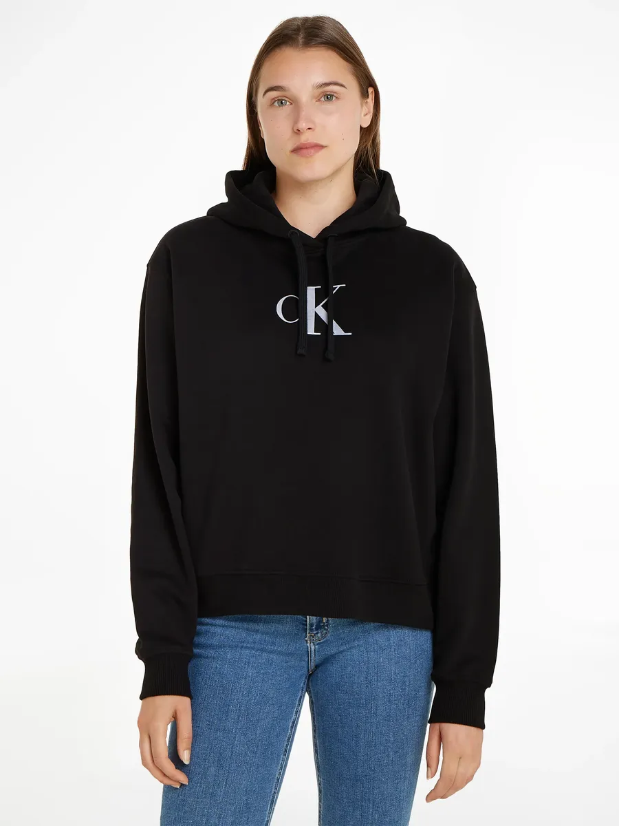 

Толстовка с капюшоном Calvin Klein Jeans "SATIN CK HOODIE", с логотипом бренда, черный