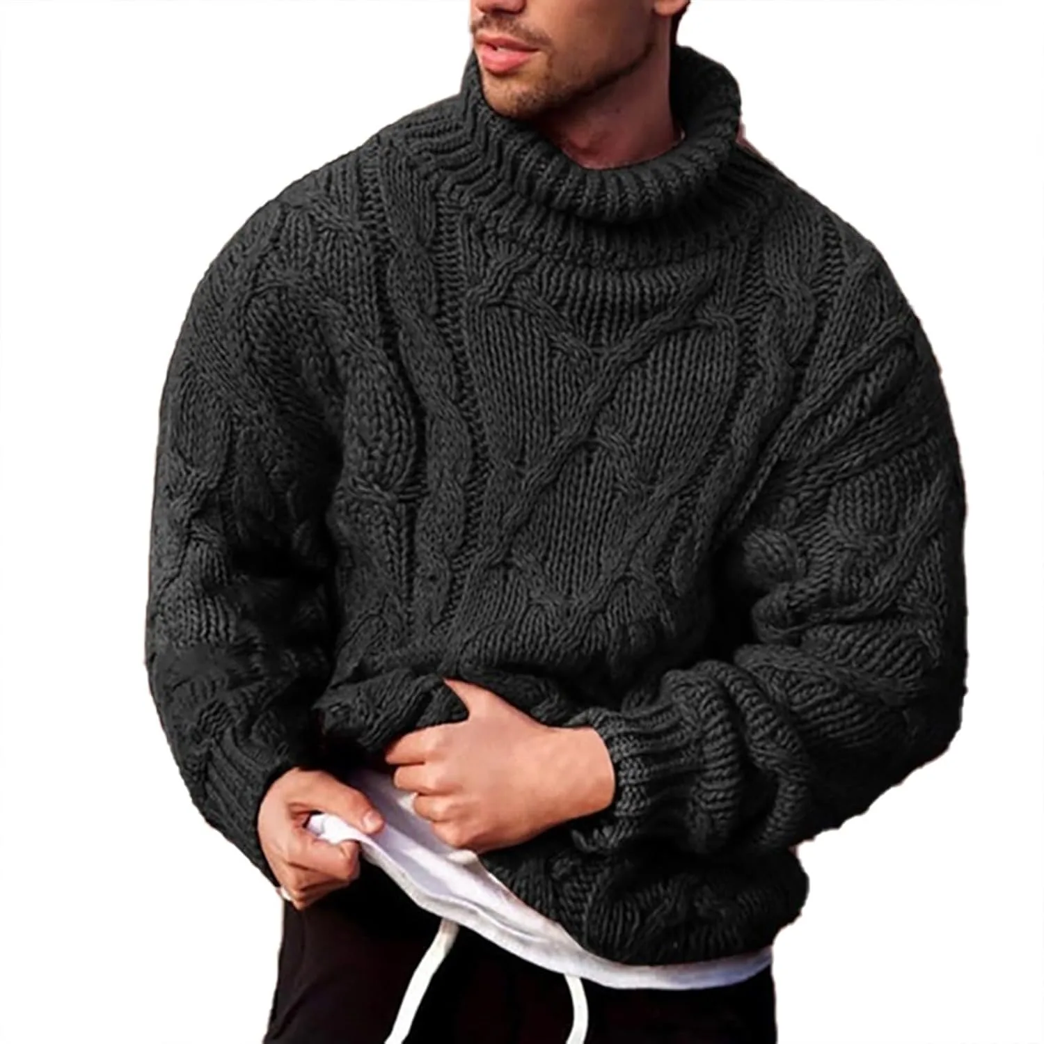 

Мужской свитер водолазка Casual Cable Knitted Twisted Pullover xoxingysm