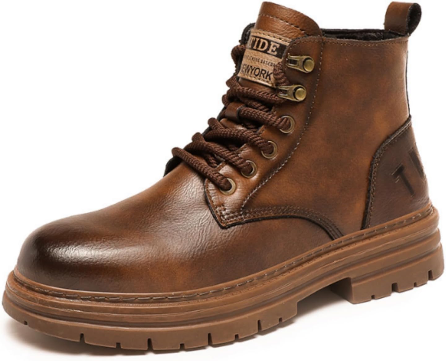 

Мужские текстурированные кожаные платформенные ботинки NIAIRKE с низким толстым каблуком, боковой молнией, винтажным круглым носком, протекторной подошвой, нескользящие, на шнуровке, мотоботинки, рабочие, офисные, повседневные оксфорды, коричнев...