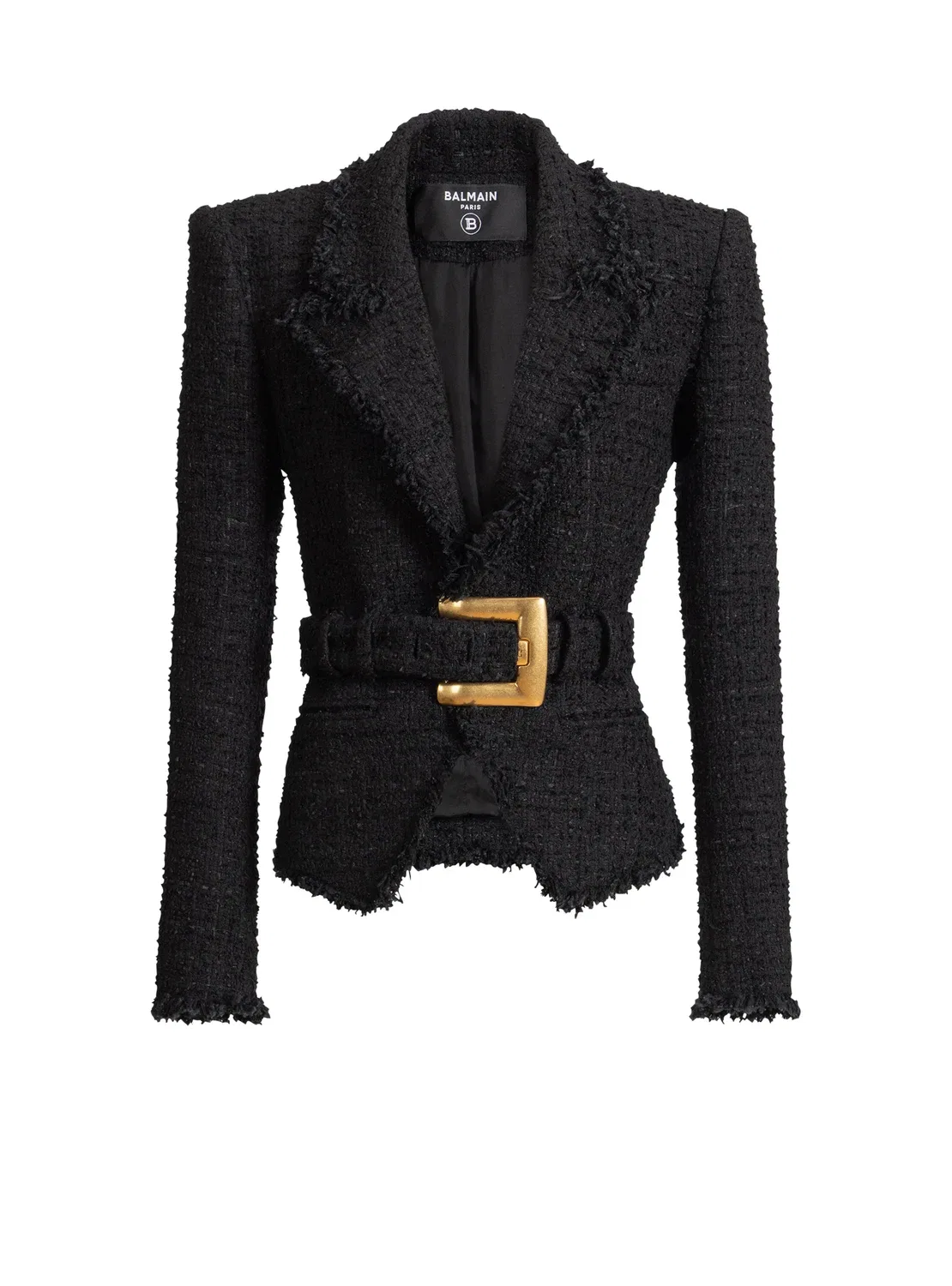 Жакет из твида с поясом Balmain, черный
