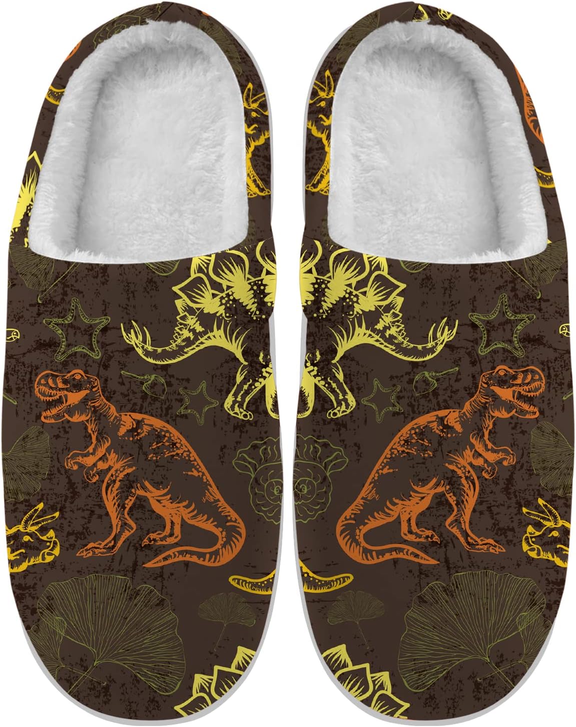 

Женские и мужские домашние тапочки с динозавром, противоскользящие, с супинатором из памяти формы, зимние домашние тапочки, подарки для мальчиков и девочек Ciadoon, темно-коричневый