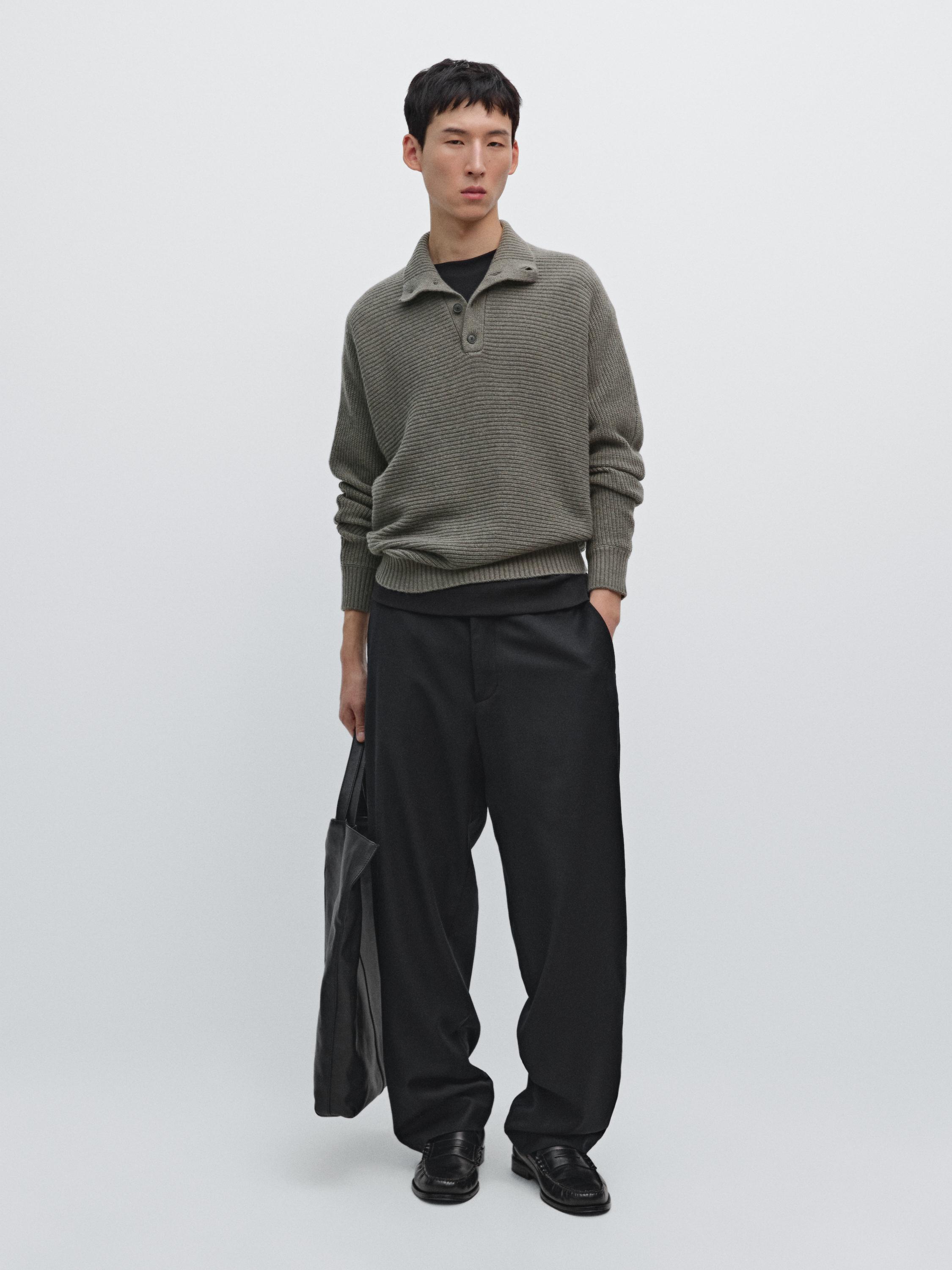 

Свитер-Поло из шерстяной смеси Massimo Dutti, Green Marl