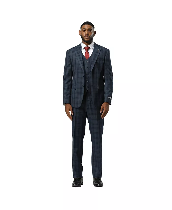 

Костюм Big & Tall Glen Plaid Hybrid-Fit из 3 предметов: пиджак, жилет и брюки с отворотами Stacy Adams, синий