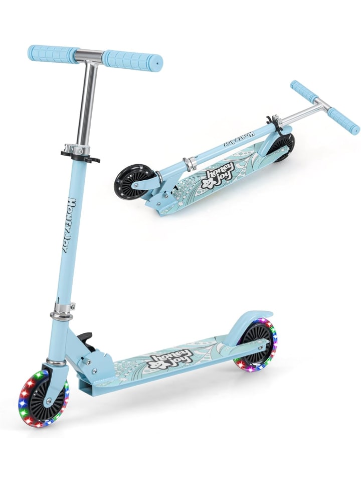 

COSTWAY Самокат со светодиодными колесами, подходит для детей от 3 лет и старше, светло-голубого цвета