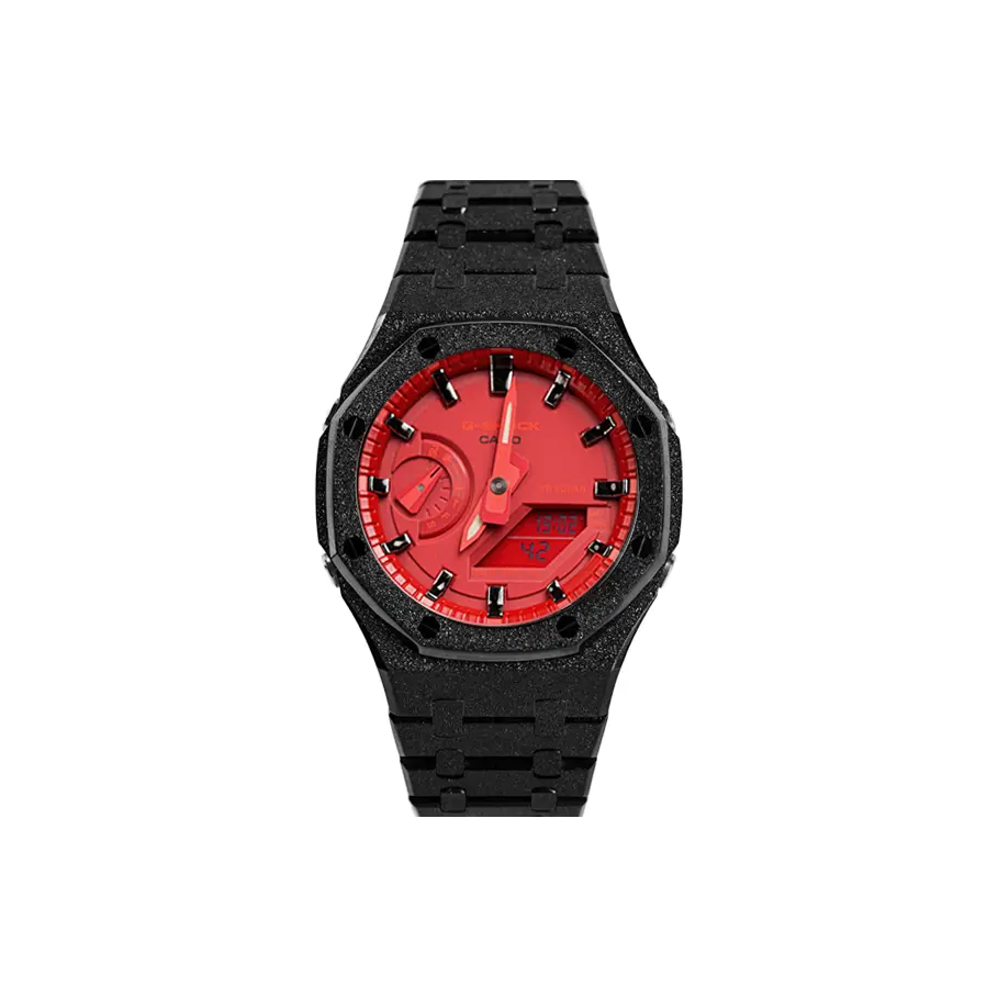 

CASIO Часы Unisex Liquid Crystal/Analog Dual Display Series 48.5mm Red Watch, Red Alert Full Cream Black