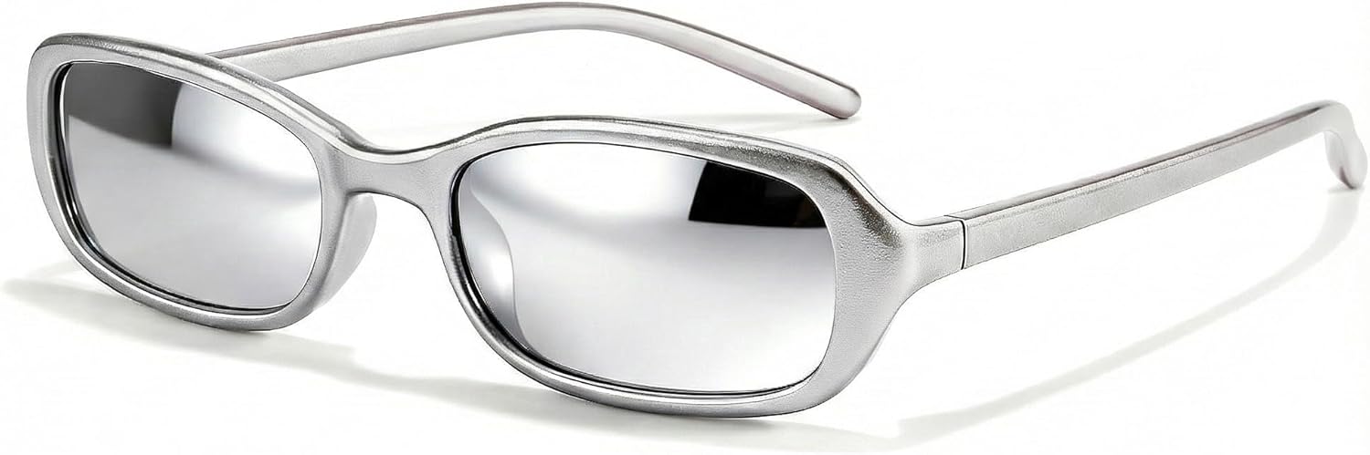 

Солнцезащитные очки FancyPink Polarized Retro Oval для женщин, маленькие, стильные, в винтажном стиле 90-х, модные, узкие, в стиле Y2k, с зеркальными линзами, A10-sliver