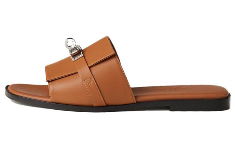 Шлепанцы женские Hermès с пряжкой, коричневый