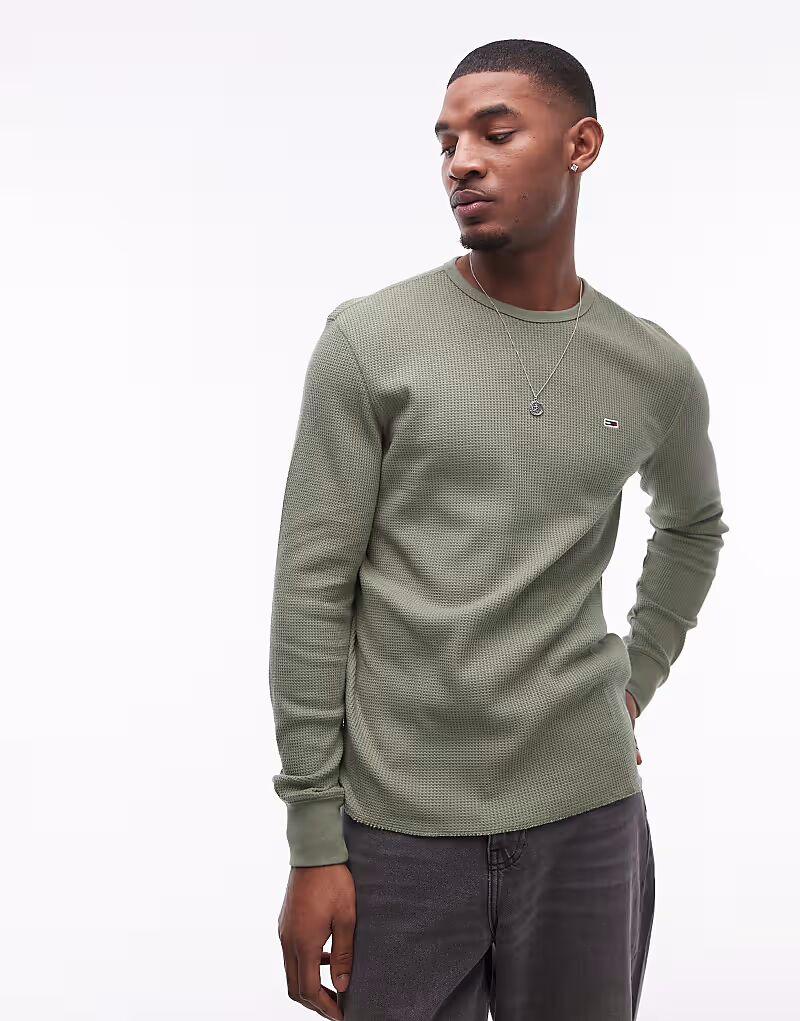 

Вафельный топ с длинными рукавами Tommy Jeans цвета хаки