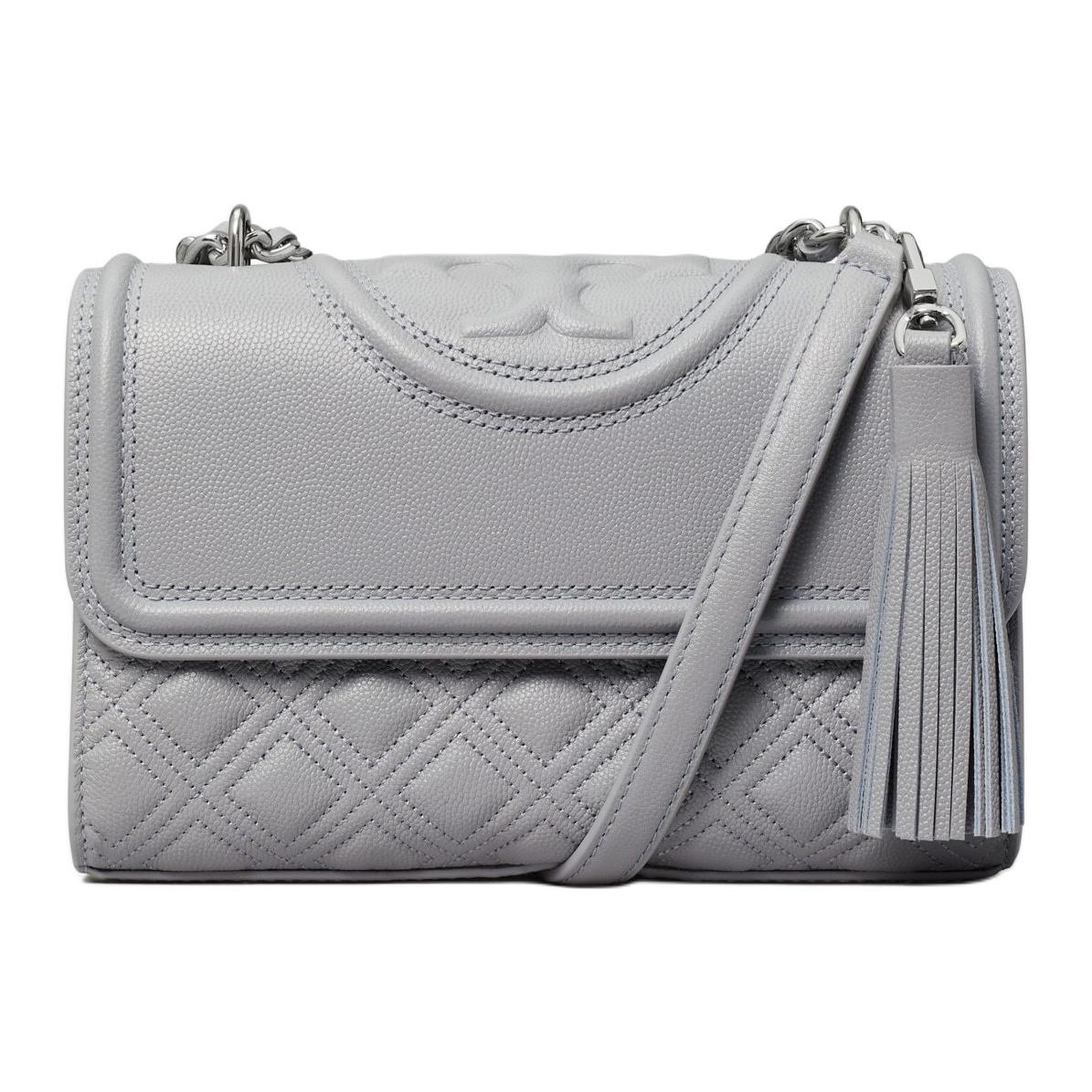 

Сумка через плечо Fleming Embossed Leather Crossbody Bag, Shoulder Bag Trumpets Women's Blue Gray TORY BURCH
