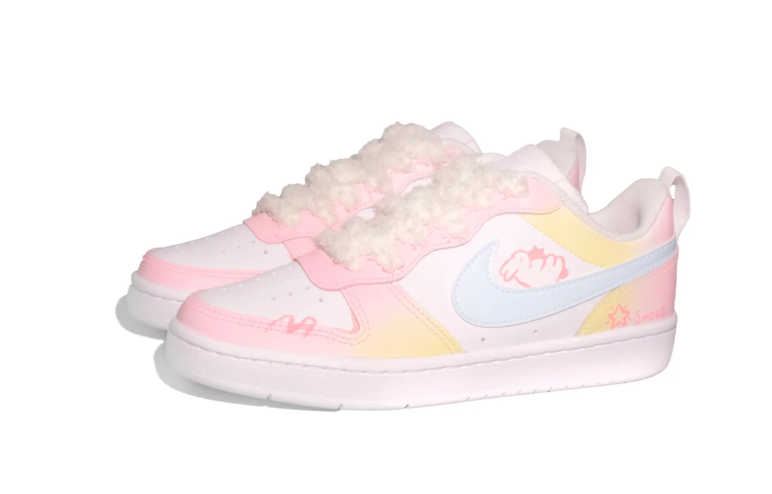 Nike Court Borough Low 2 кожаные устойчивые к истиранию низкие кроссовки для скейтбординга розовые желтые для подростков — фото 4