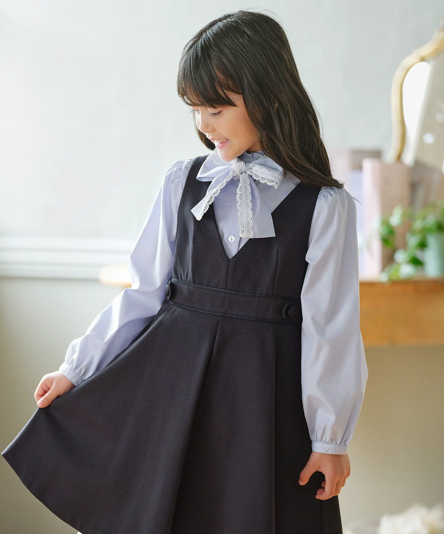[110-140 см] Блузка с кружевной лентой Kids Suite, Sax Blue [073]