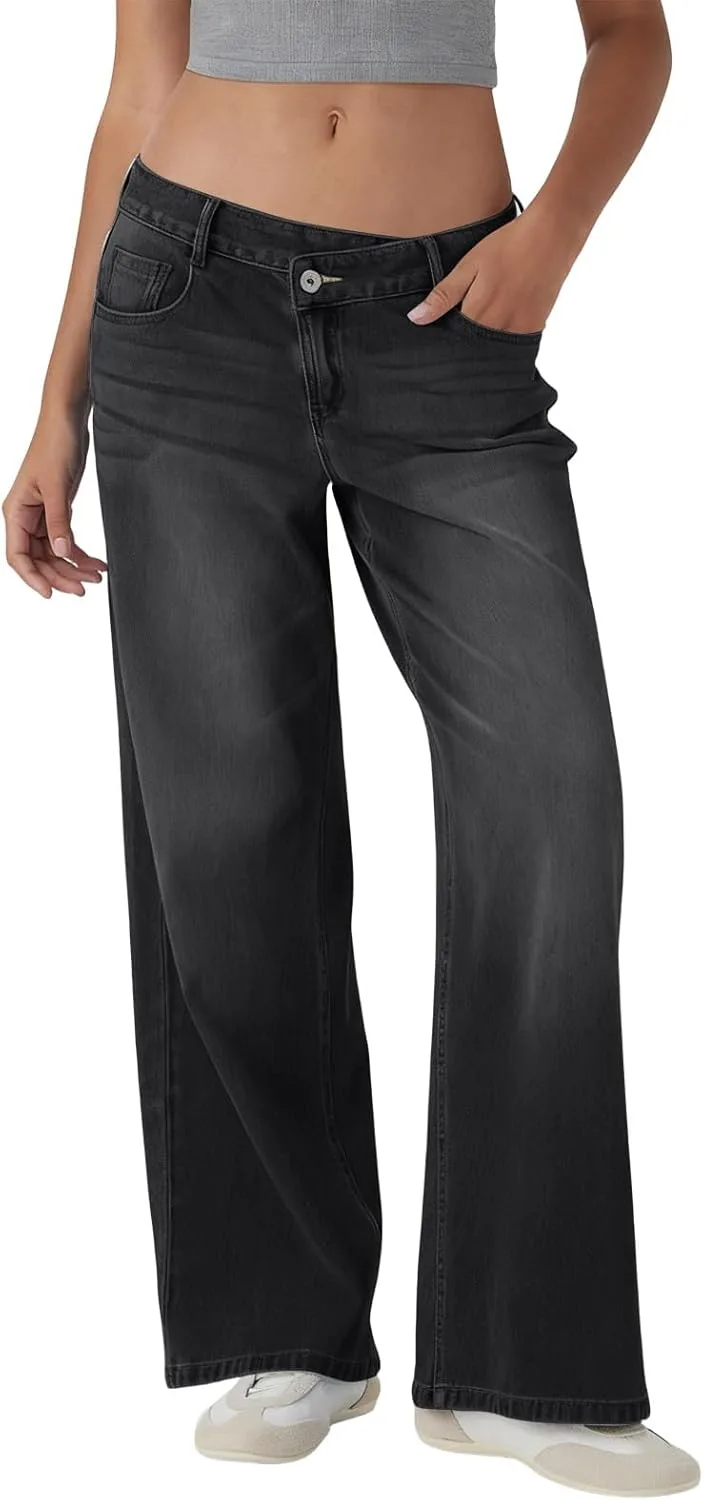 Женские джинсы wide leg с эластичным поясом и карманами