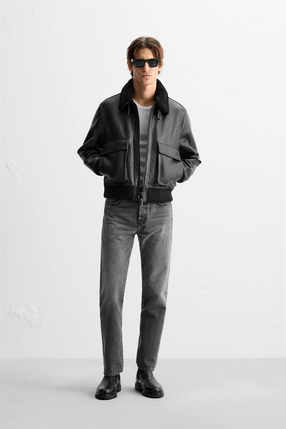 

Прямые джинсы до щилоток ZARA, цвет charcoal