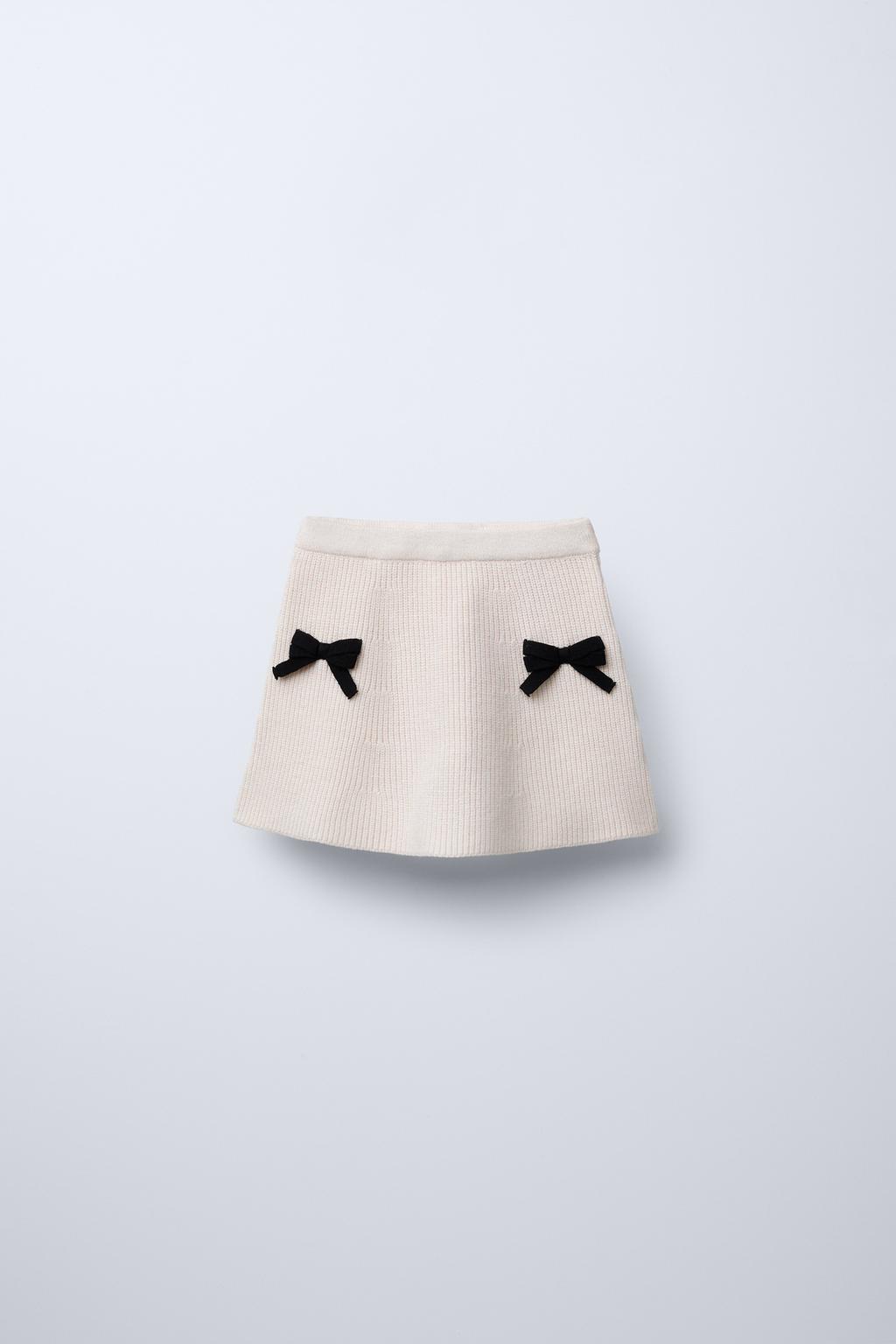 

Вязаная юбка с бантиками ZARA, экрю/черный