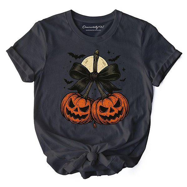 

Футболка Pumpkin cherries coquette bow, ретро для осени и Хэллоуина Ornamentallyyou, Gray