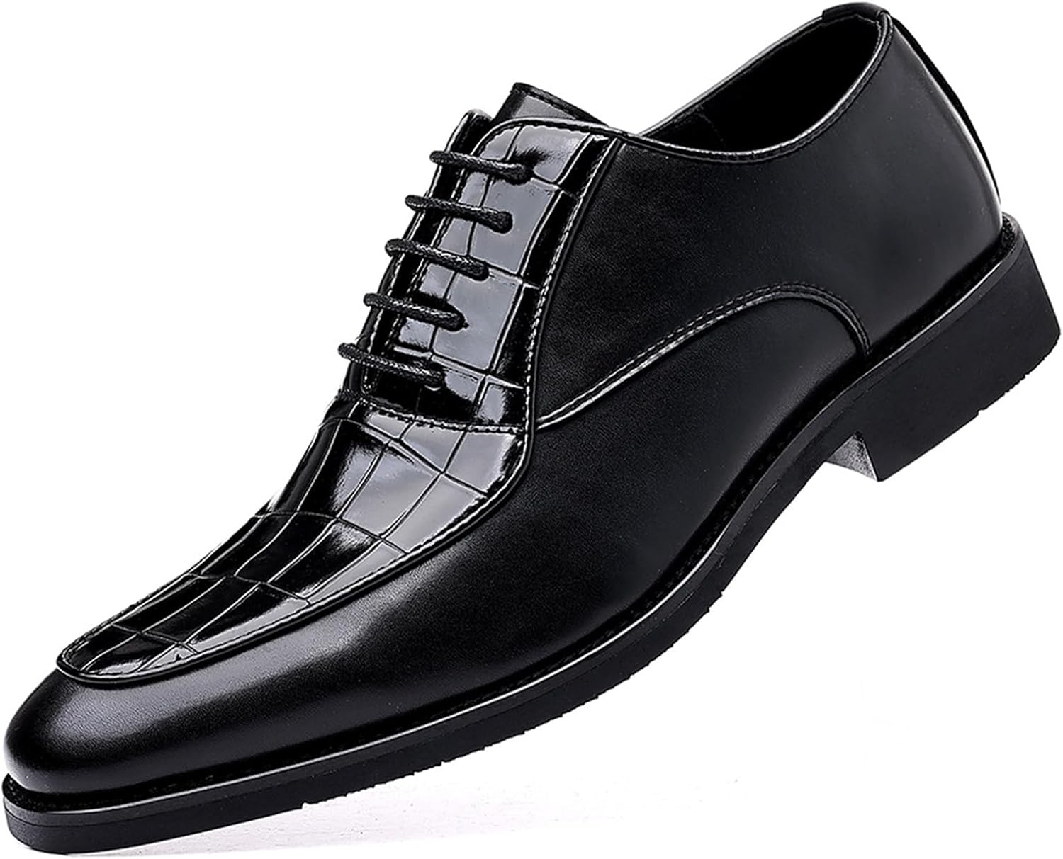 

Мужские классические туфли-оксфорды на шнуровке с круглым носком и крокодиловым принтом на низком каблуке, идеально подходящие для делового офиса и работы Bangteuo, коричневый