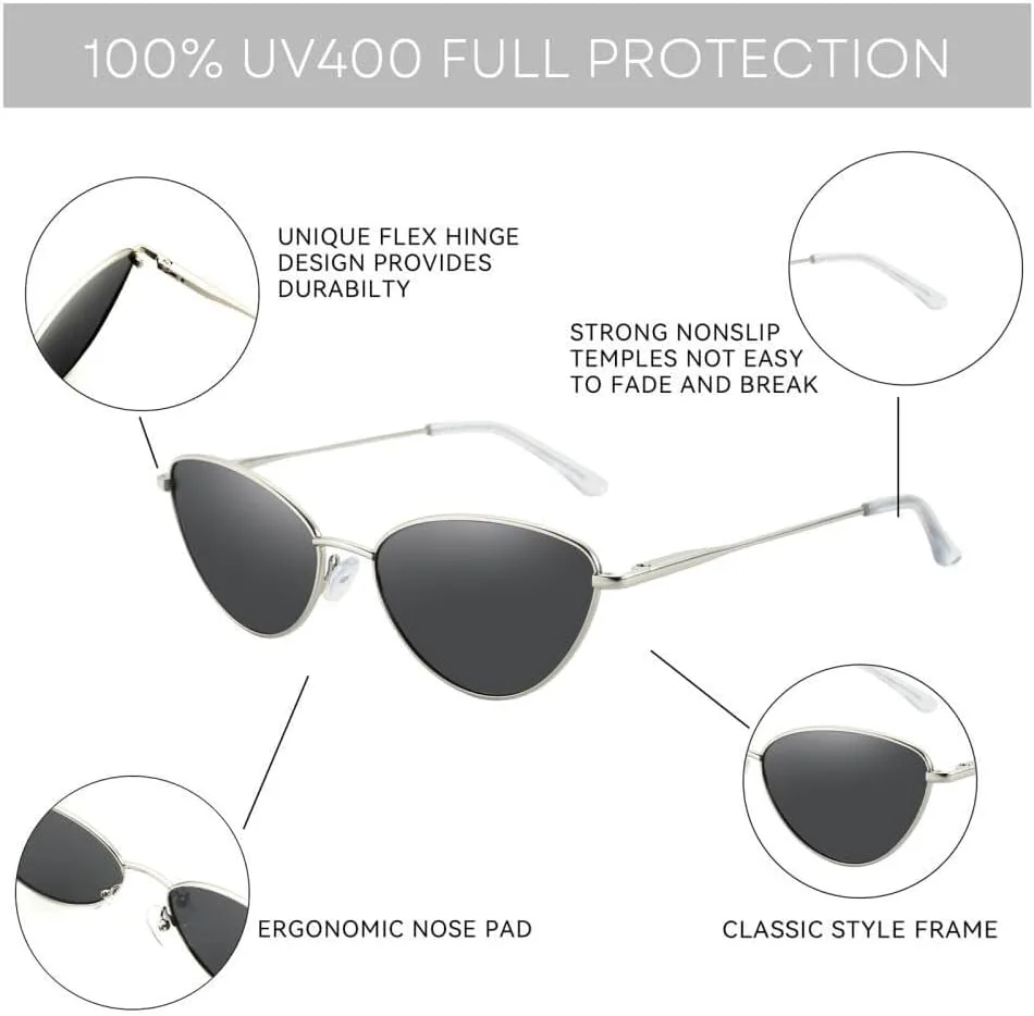 

Женские винтажные солнцезащитные очки «кошачий глаз» в узкой металлической оправе с поляризованными линзами и защитой от УФ-излучения UV400 LXLHWN, 05 Gray Lens