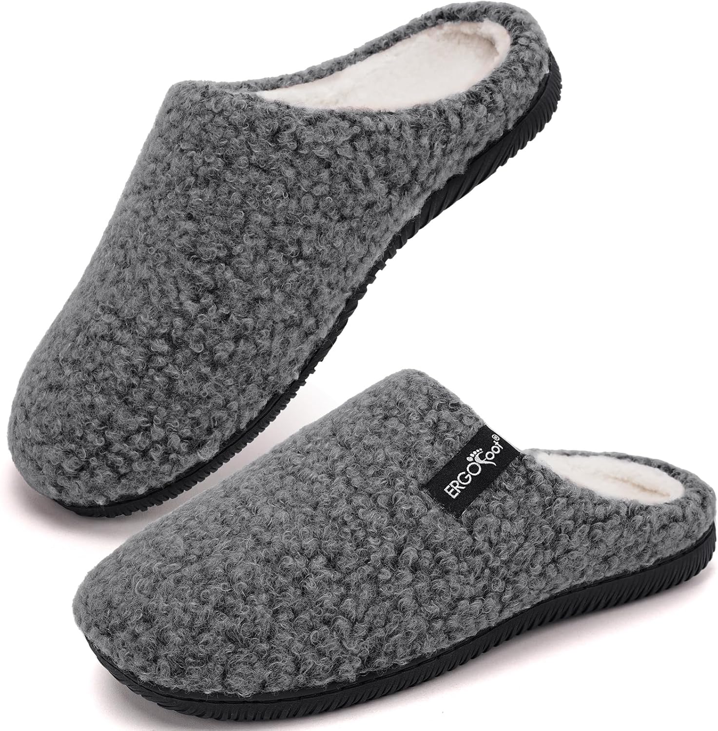 

Ортопедические тапочки ERGOfoot с поддержкой свода стопы при подошвенном фасциите, стиль клог с шерповой подкладкой - машинная стирка, нескользящая подошва, для дома и улицы, для женщин и мужчин, темно-серый