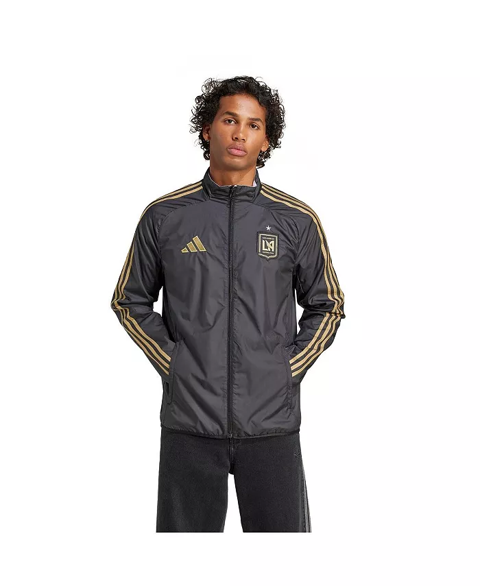 Мужская черно-белая реверсивная куртка на молнии LAFC 2025 Anthem Full-Zip adidas — фото 2