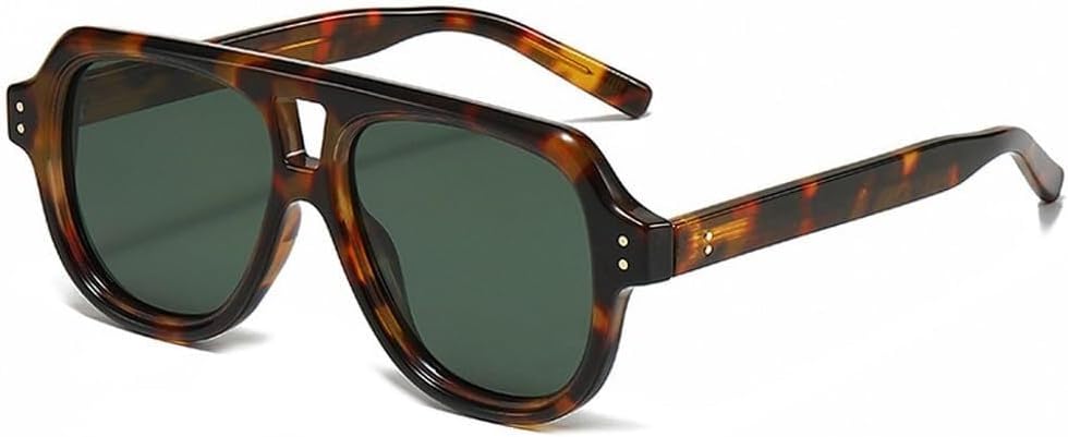 

Винтажные поляризованные мужские квадратные солнцезащитные очки с двойной перемычкой, модные женские солнцезащитные очки с заклепками, желто-синие, UV400 LXLHWN, Leopard Dark Green