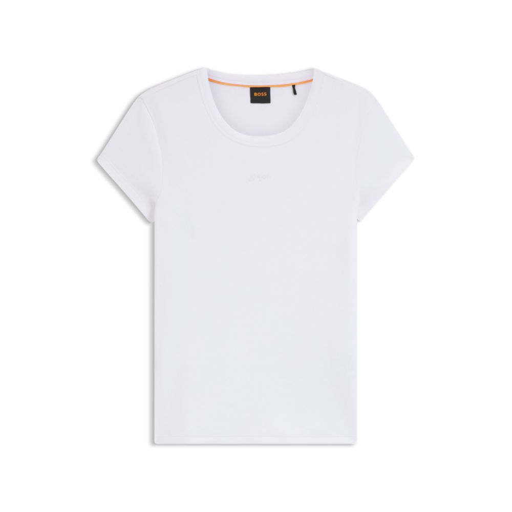 

Футболка приталенного кроя с вышитым логотипом из эластичного хлопка BOSS, белый