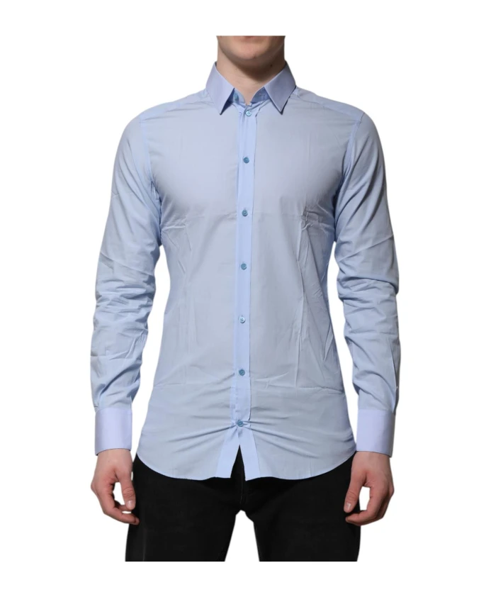 

Синяя хлопковая рубашка с длинными рукавами Dolce & Gabbana, синий