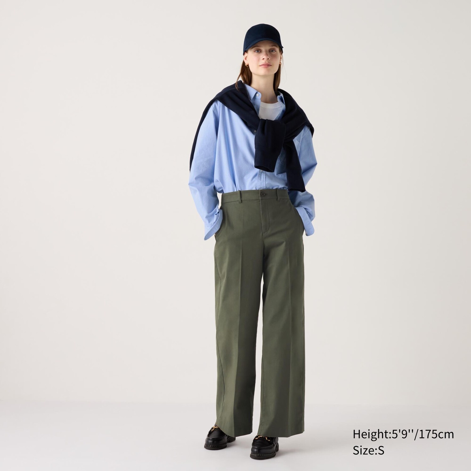 

Широкие брюки-чиносы UNIQLO, оливково-зеленый