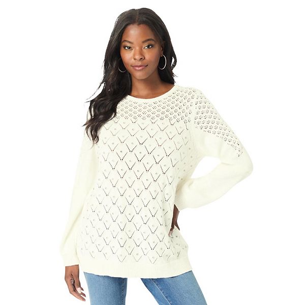 

Женский свитер с пайетками и ажурной вязкой Plus Size Roaman'S, Ivory