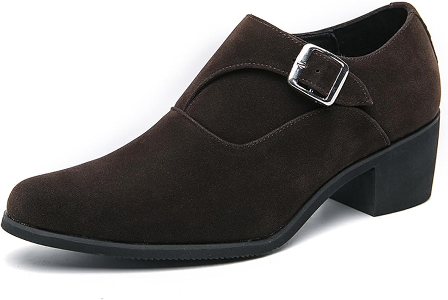 

Мужские кожаные лоферы на низком массивном каблуке с эффектом увеличения роста, модные классические с пряжкой, противоскользящие, на пуговице, для работы, свиданий и свадеб Wyuetra, коричневый