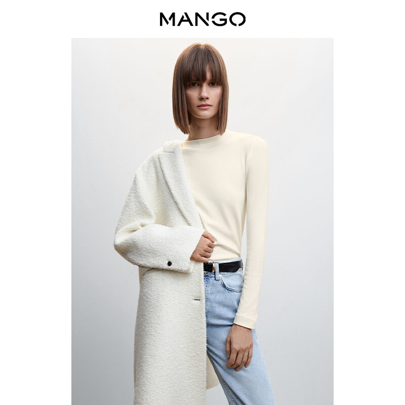 

Женская футболка Mango с круглым вырезом и длинными рукавами, кремовый
