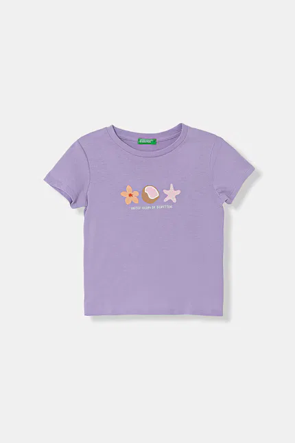 Футболка с коротким рукавом с животными и цветами United Colors of Benetton, фиолетовый