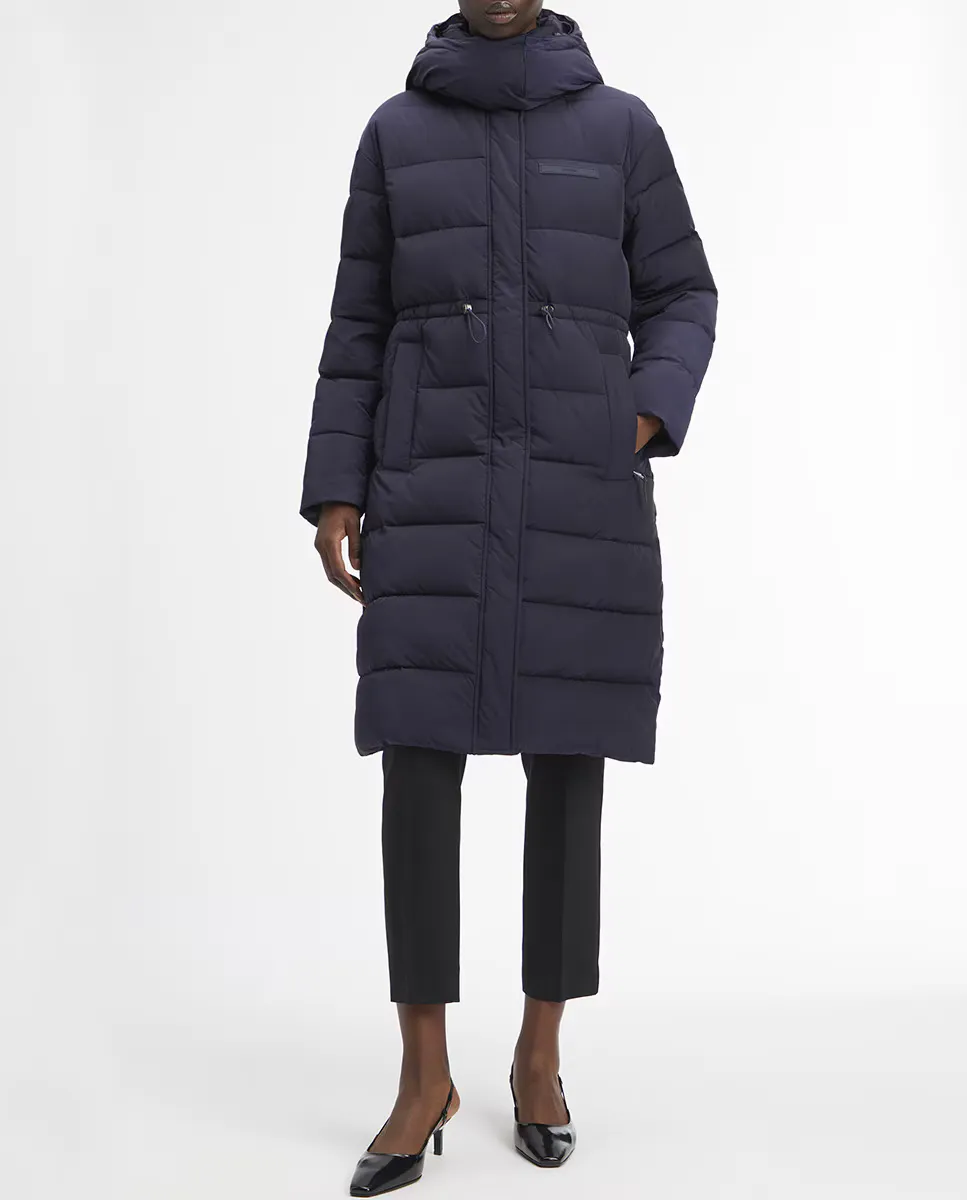 

Длинное стеганое женское пальто с капюшоном Calvin Klein, темно-синий