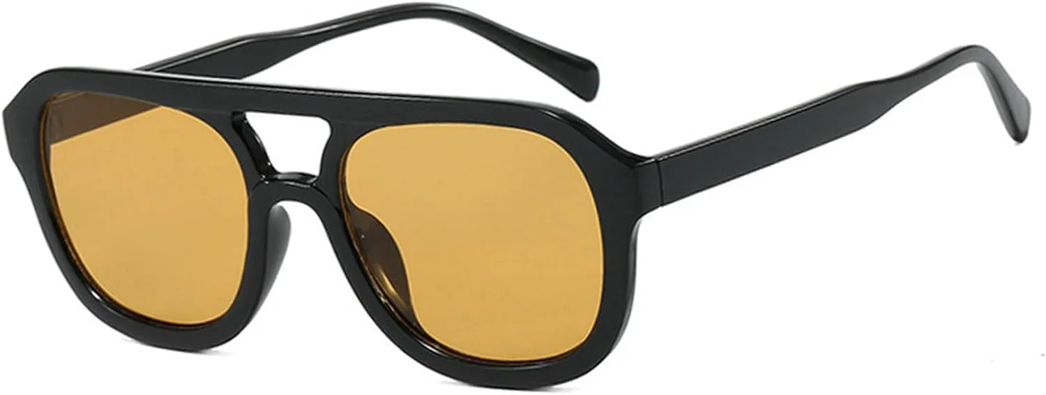 

Классические квадратные солнцезащитные очки для женщин, модные роскошные солнцезащитные очки-пилот для мужчин, ретро-очки с двойной перемычкой mincl, Black Orange