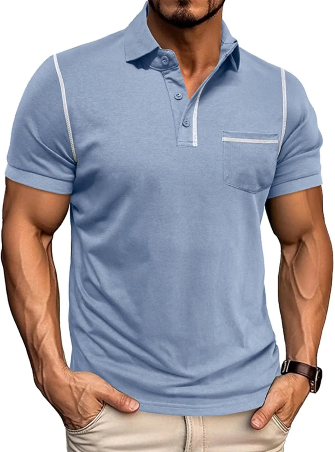 

Мужская футболка хенли с коротким рукавом и карманом FlekmanArt