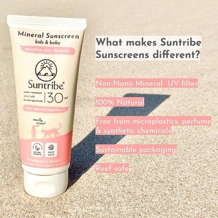 Натуральный минеральный солнцезащитный крем для детей и детей Spf 30, 100 мл, без нанооксида цинка, водостойкий, Suntribe — фото 2