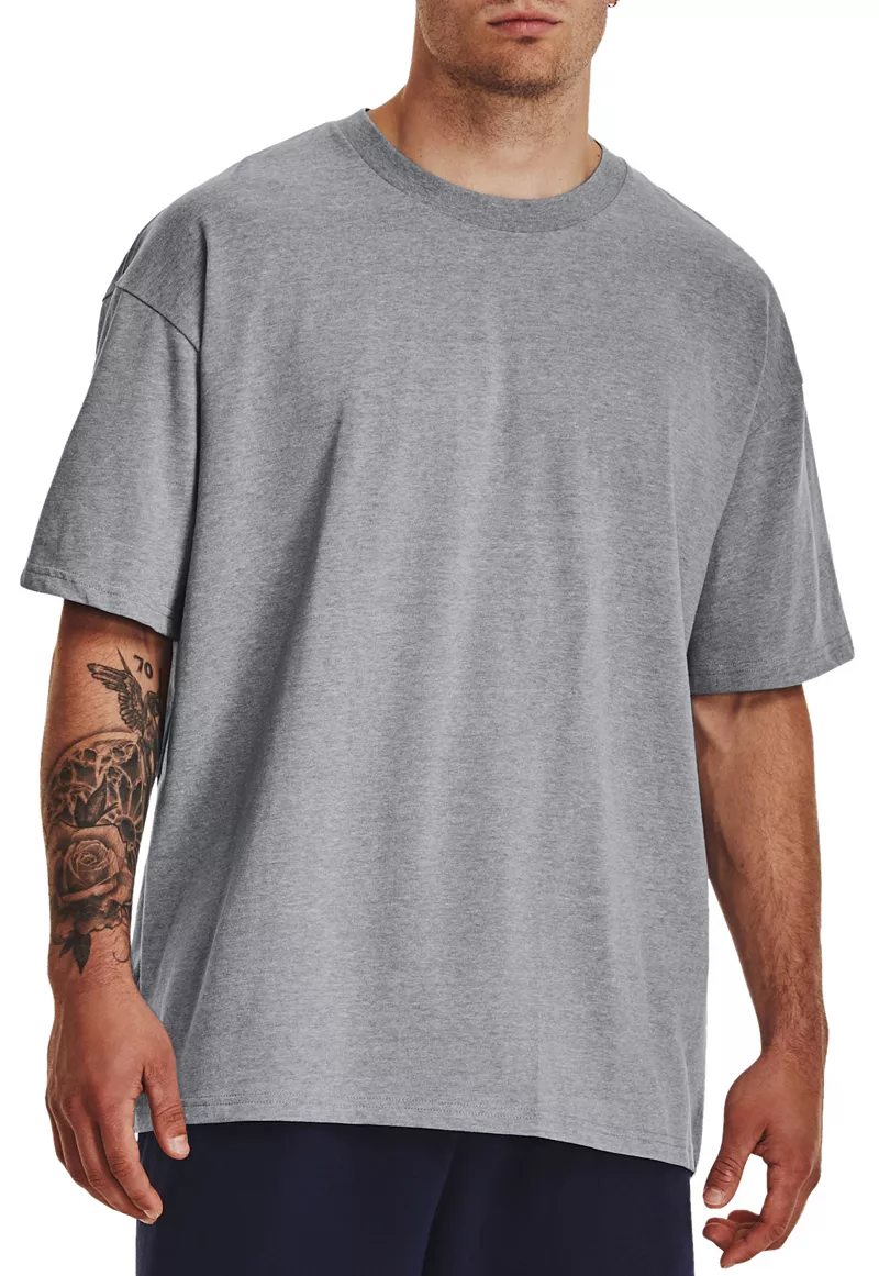 

Мужская футболка оверсайз-тяжеловес Under Armour, цвет Steel Light Heather/White