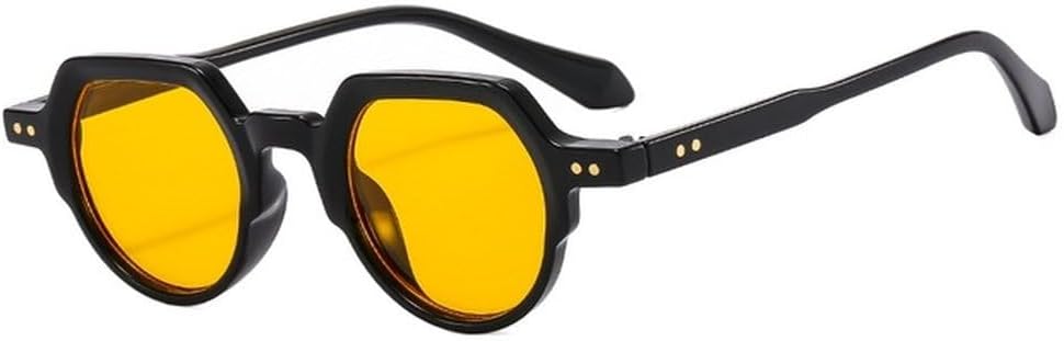 

Модные маленькие солнцезащитные очки неправильной формы для женщин в стиле ретро, ​​круглые, с прозрачными линзами цвета океана, защита от УФ-излучения UV400, для мужчин с заклепками, в стиле панк TVTBBVV, Black Yellow