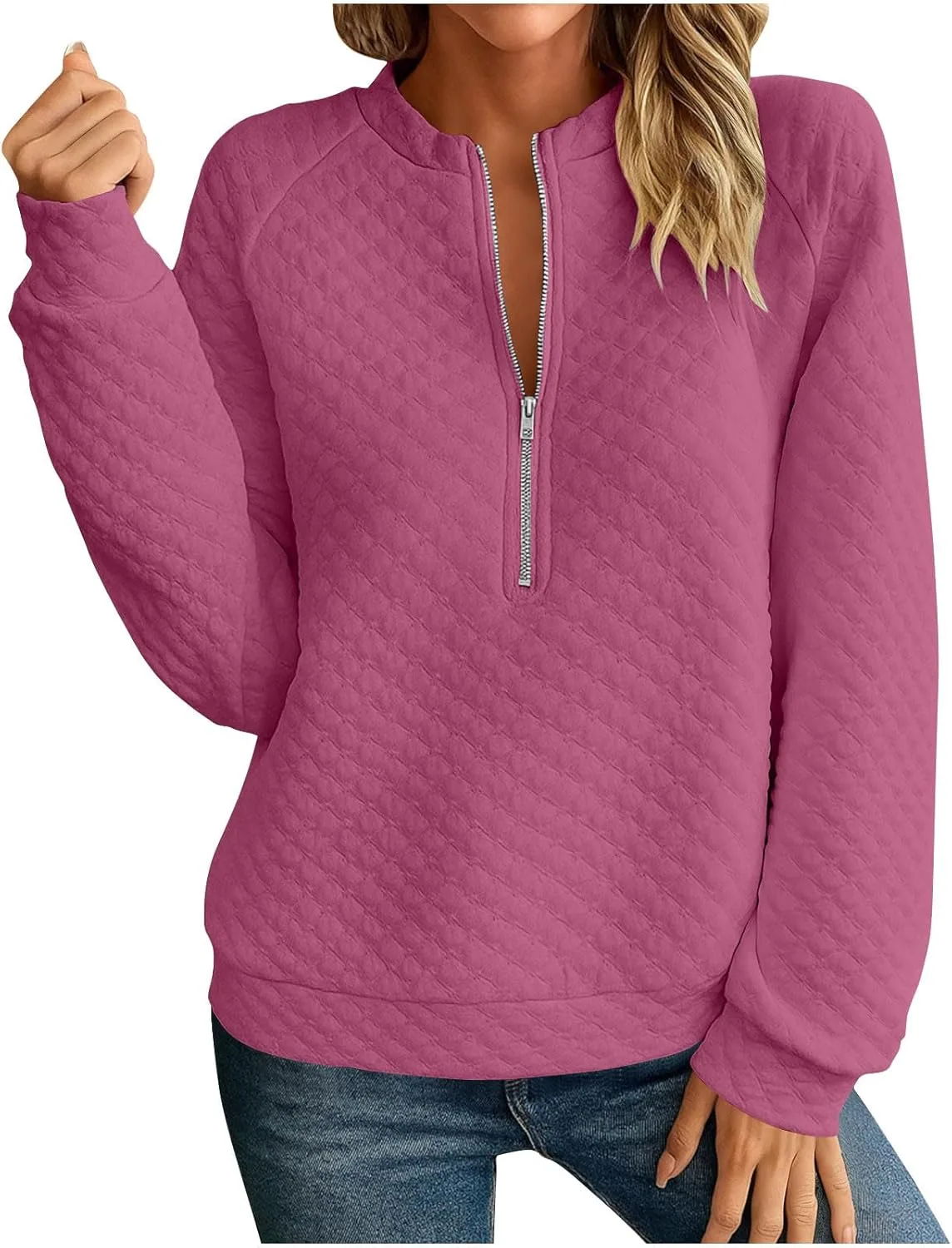 

Полузиповая стеганая толстовка для женщин, свободный покрой, реглан, длинный рукав