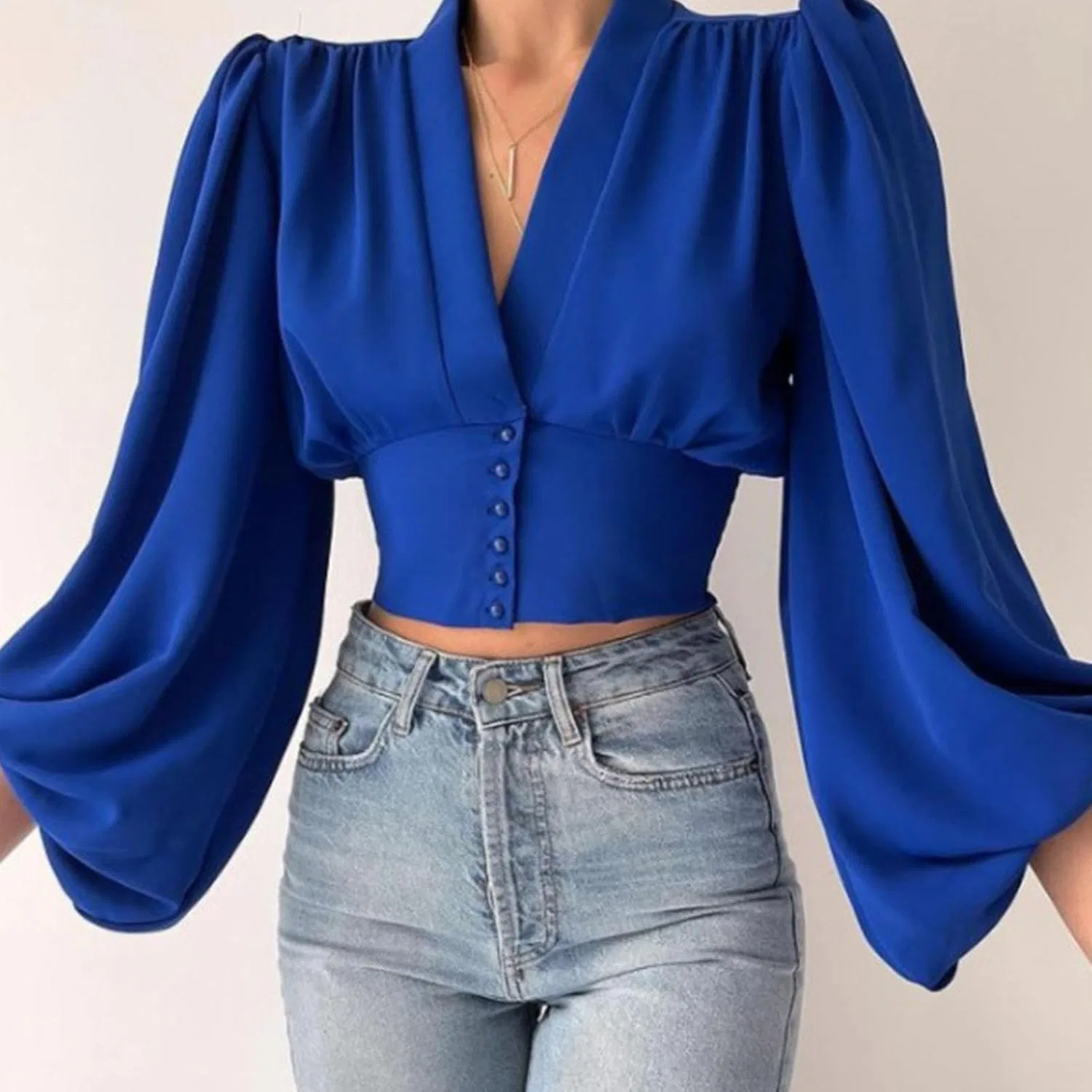 Блузка с V-образным вырезом и длинным рукавом Summer Casual, синий — фото 3