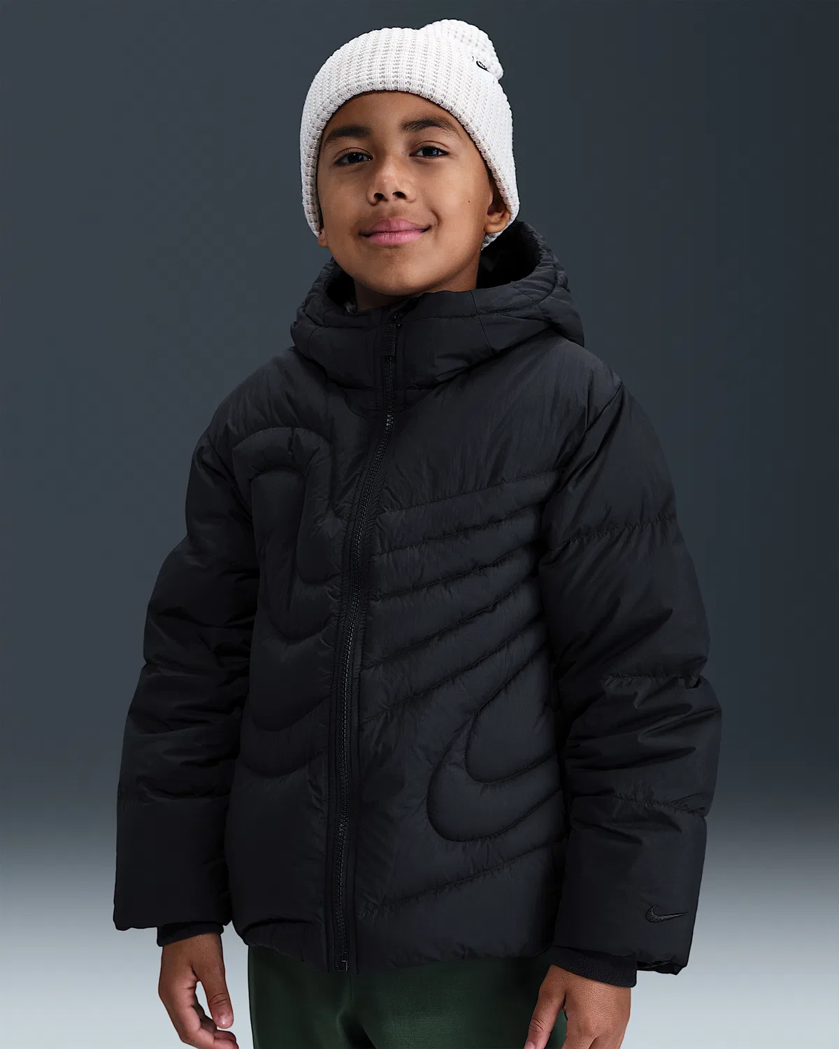 Детская пуховая куртка Nike Sportswear Swoosh Therma-FIT Loose Down Big Kids, Black/Black — фото 3