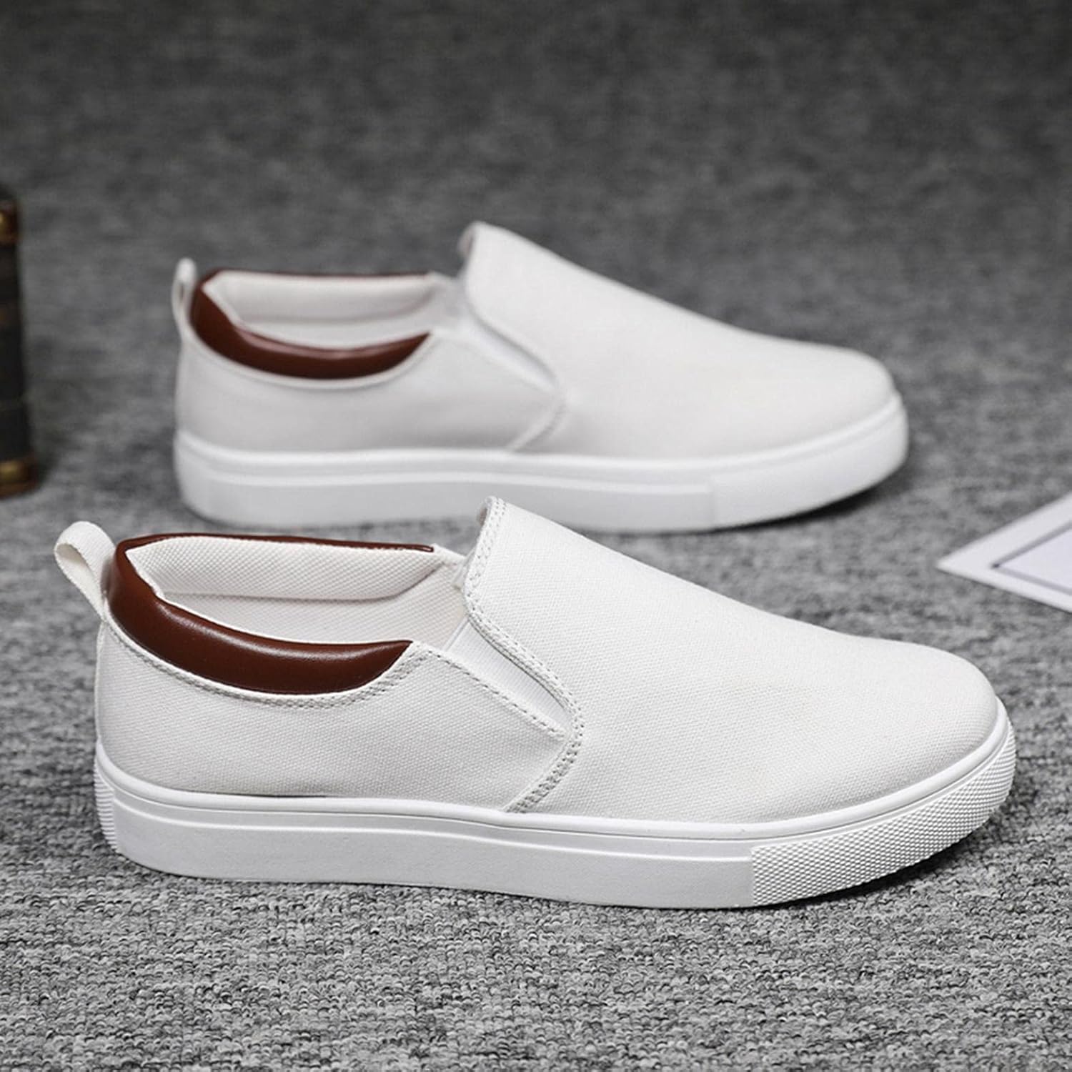 Мокасины Hbeylia Slip On, модные кроссовки для мужчин, повседневные дышащие низкие тканевые кеды, унисекс, классические низкие тканевые кроссовки для прогулок, вождения, мокасины, ботинки для мужчин для активного отдыха на открытом воздухе, белы... — фото 4