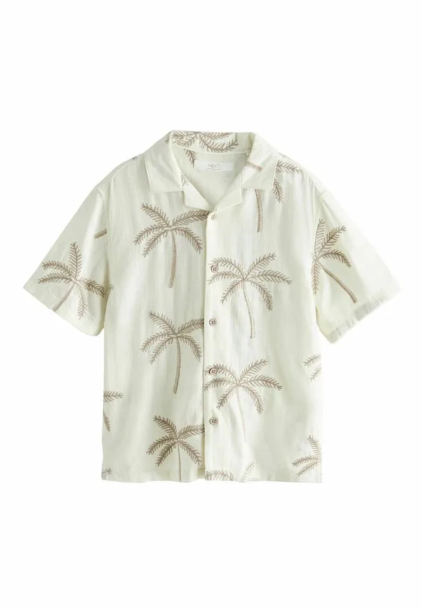 Рубашка стандартного кроя с коротким рукавом и отложным воротником Next, Ecru Palm Embroidery