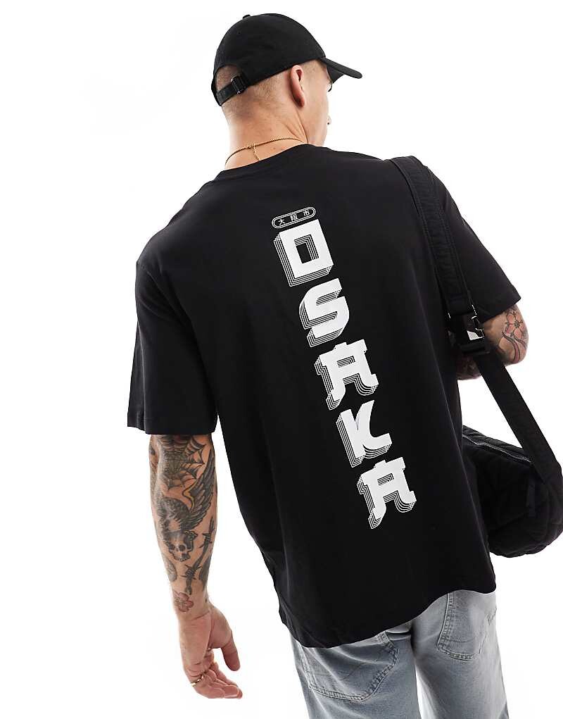 

Jack & Jones – черная футболка оверсайз с японским принтом на спине