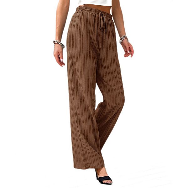

Женские брюки с эластичным поясом и завязками, широкие палаццо в полоску, свободного кроя для работы и отдыха Yesfashion, Coffee Stripe