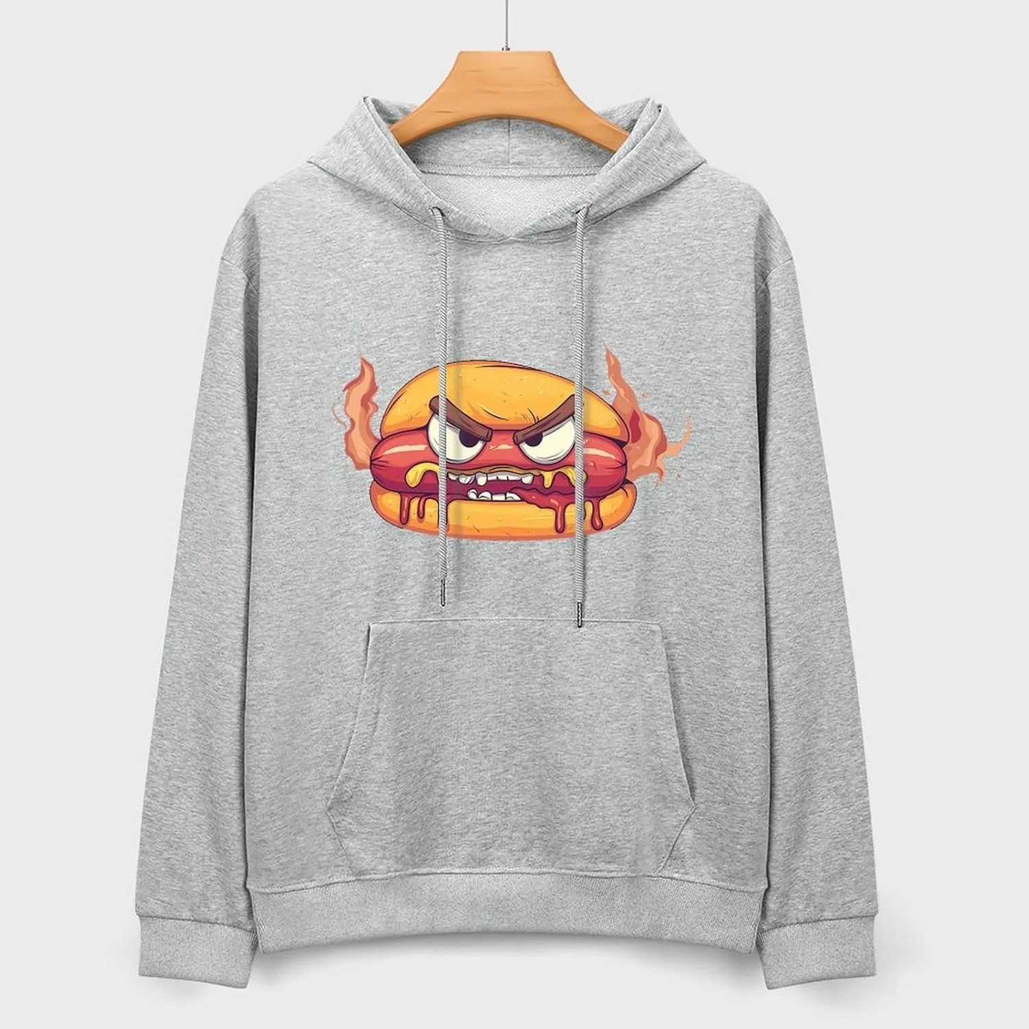 Толстовка Angry Hot Dog Hamburger Fashion с капюшоном для мужчин, хлопковая, с карманом Generic, серый — фото 3