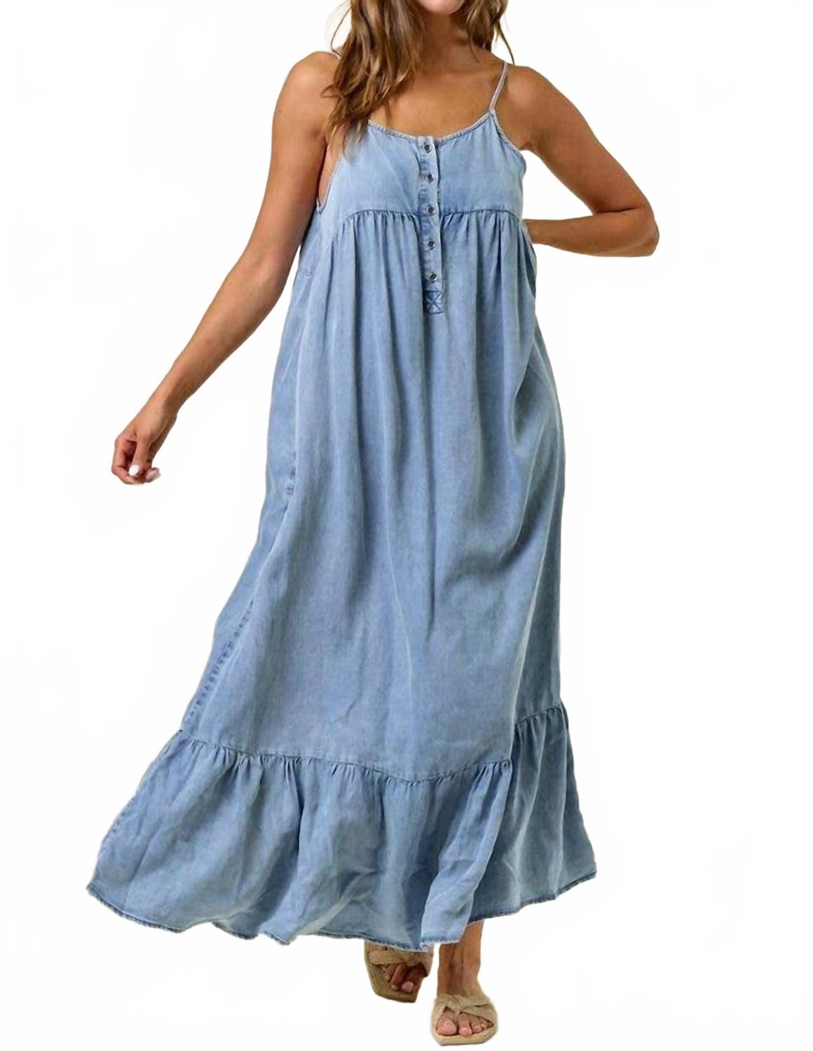 

Многоярусная плиссированная юбка макси-платье из тенсела шамбрей Doe and Rae, Tencel Chambray