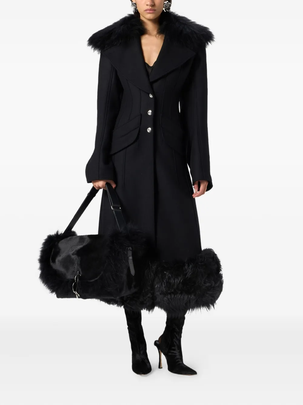 Пальто с отделкой из искусственного меха BLUMARINE, черный — фото 2