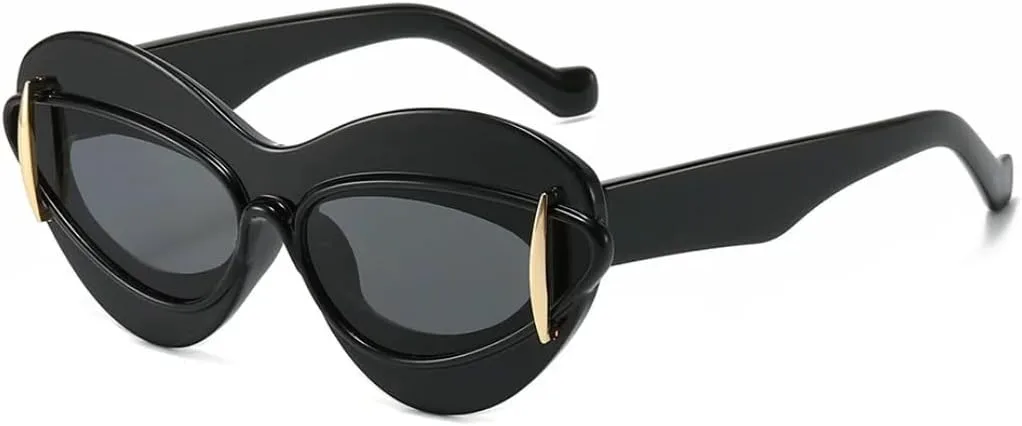 

Солнцезащитные очки для мужчин и женщин - защита UV400 - панк-стиль "кошачий глаз" в большой оправе для занятий спортом на открытом воздухе и вождения DSVIGF, Black