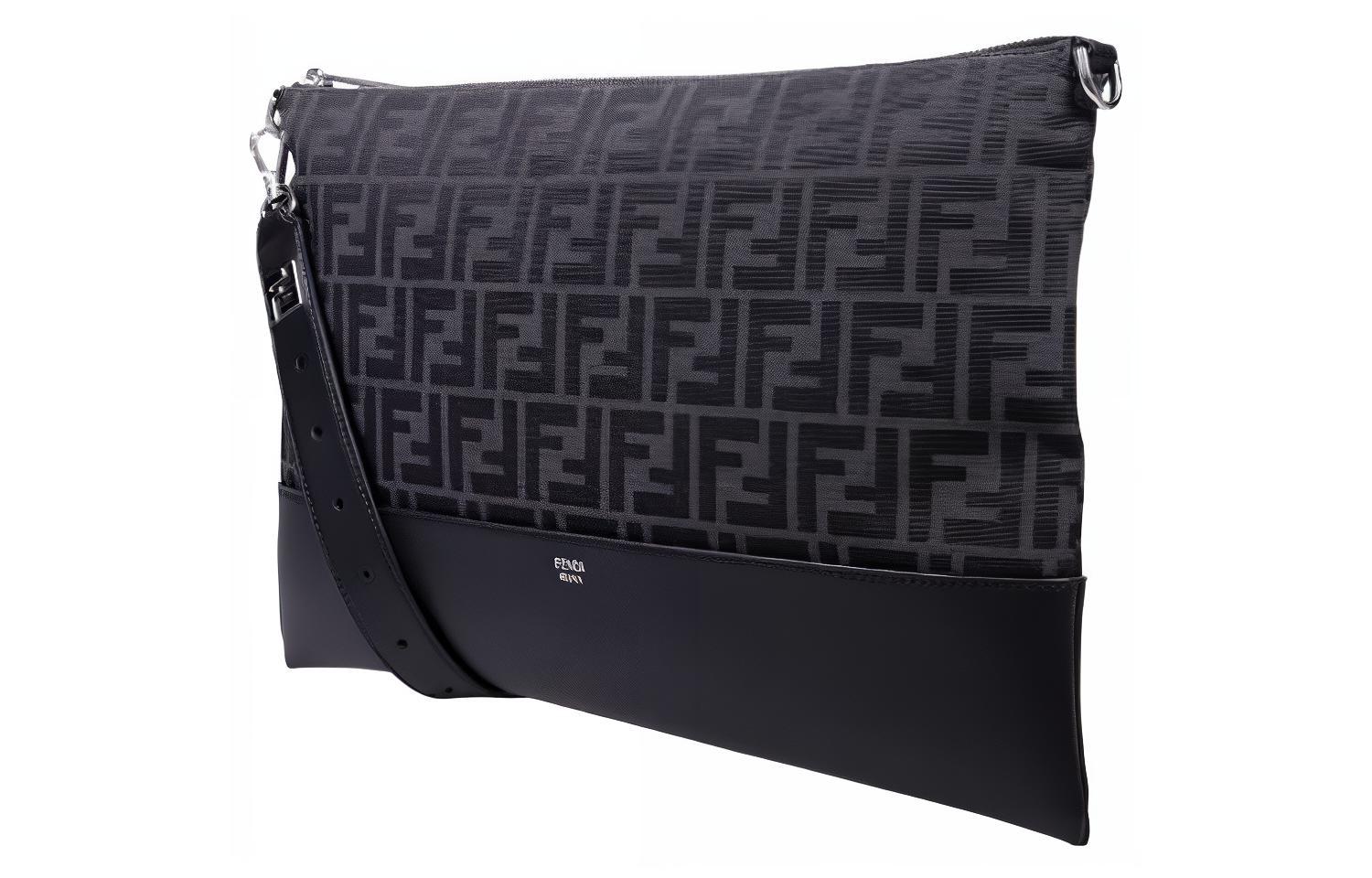 Fendi Кожаный клатч-труба для мужчин, черный — фото 3