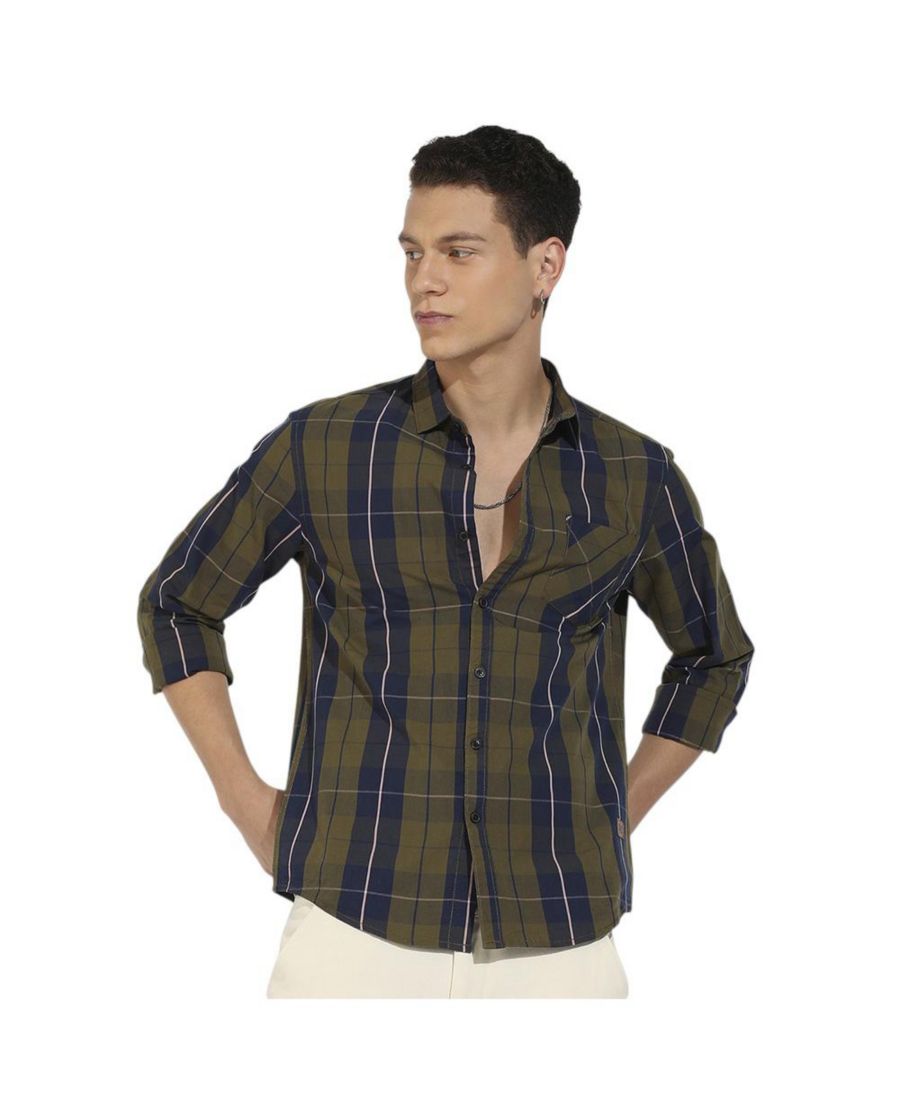 

Мужская рубашка в клетку оливково-зеленого цвета Campus Sutra, Green